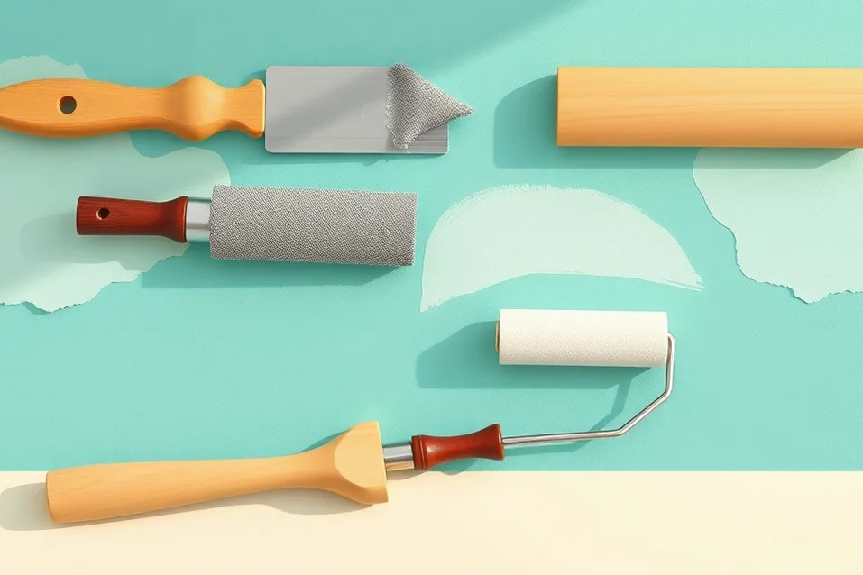 Outils de peinture disposés dans l'ordre des étapes du chantier